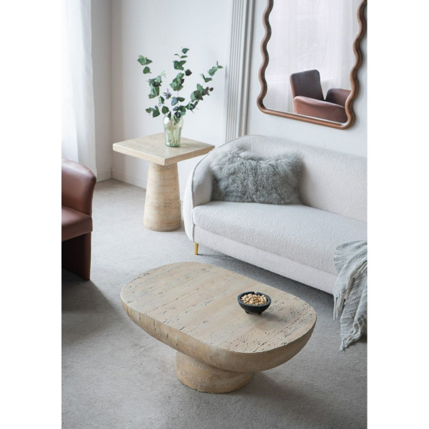Logan Cement Coffee Table Oval Center Handcrafted Furniture Image 8