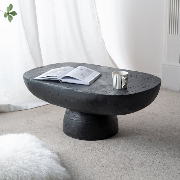 Black Is Back Cement Coffee Table Oval Center handcrafted Furniture Image 2