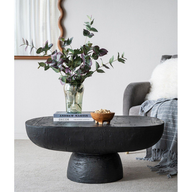 Black Is Back Cement Coffee Table Oval Center handcrafted Furniture Image 4