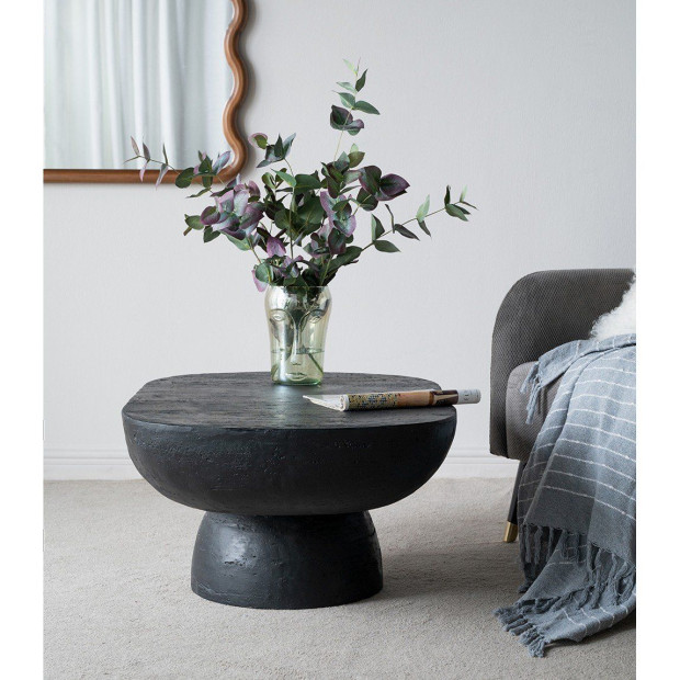 Black Is Back Cement Coffee Table Oval Center handcrafted Furniture Image 5