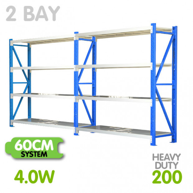 2-Bay shelving 4m-wide 800kg
