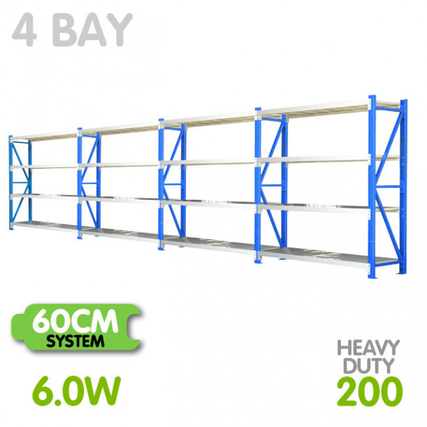 4-Bay shelving 6m-wide 800kg