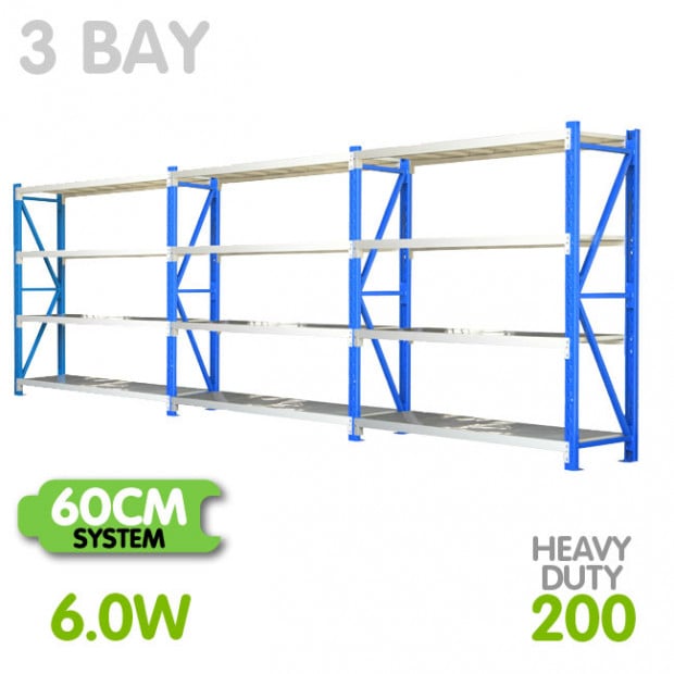 3-Bay shelving 6m-wide 800kg