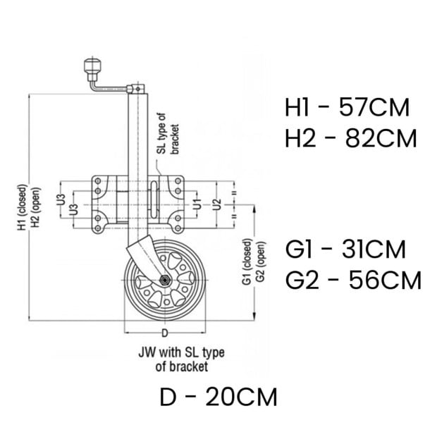 AL-KO 8-inch Swing Up Jockey Wheel with Large Swivel Bracket Image 4