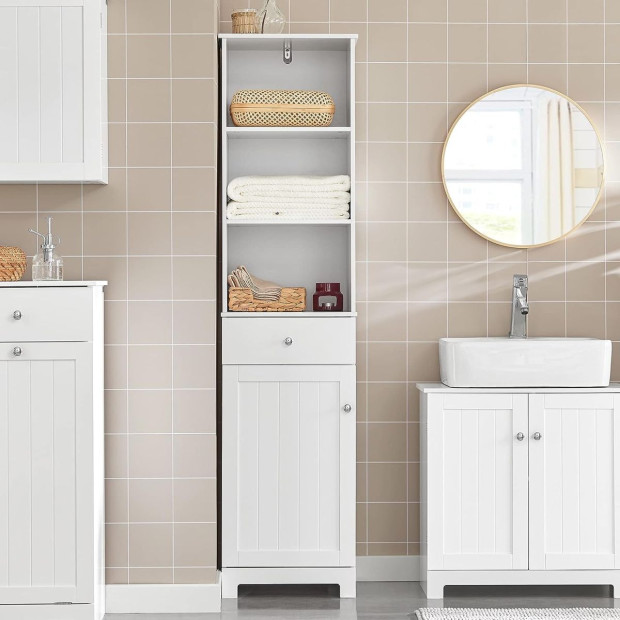 White Tall Bathroom Storage 3 Shelves 40 x 35 x 161 cm