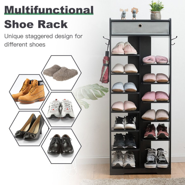13-tier Vertical Shoe Rack With Removable Drawer - Black Image 7