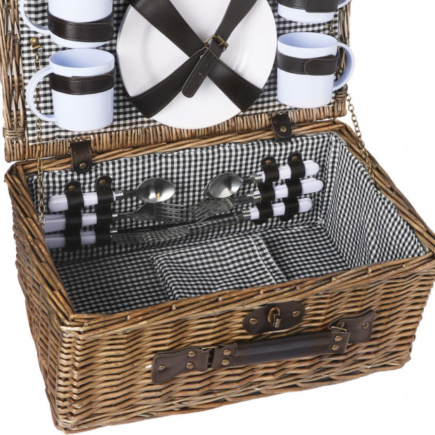 Picnic Basket Set 4 Person Willow Baskets Deluxe Travel Camping Image 6