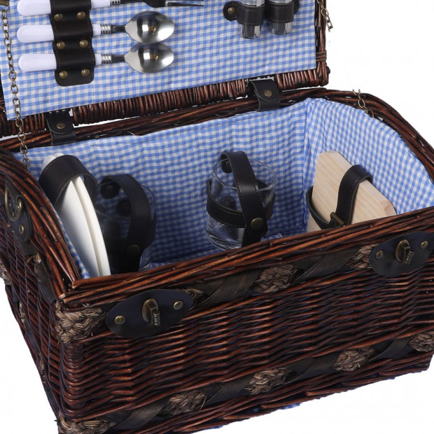 Picnic Basket Set 2 Person Willow Baskets Deluxe Travel Camping Image 6