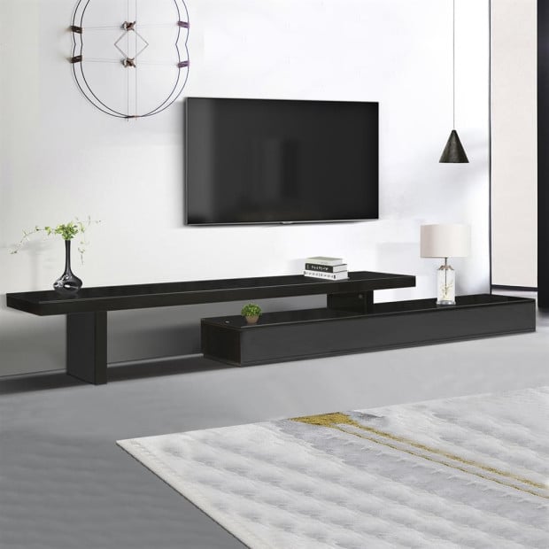 Tempered Glass Top TV Cabinet Entertainment Unit - Black Image 3