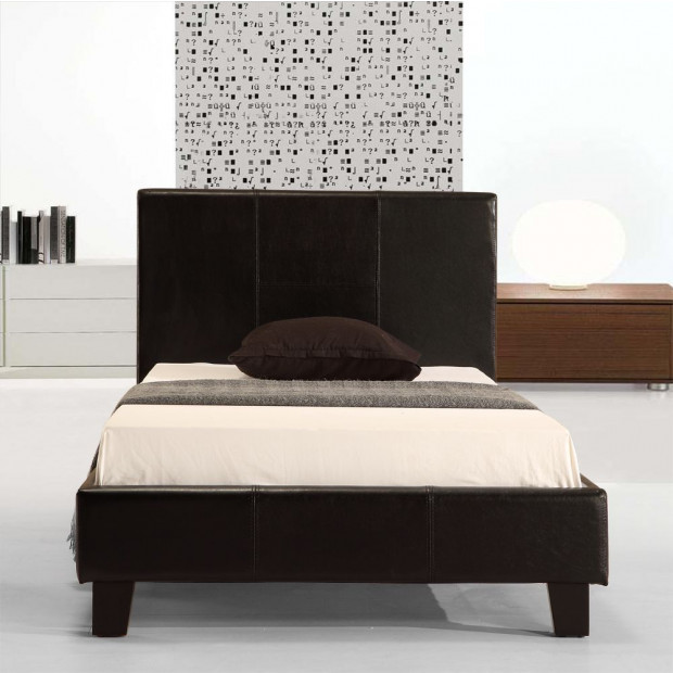 Single Pu Leather Bed Frame Wooden Black Image 2
