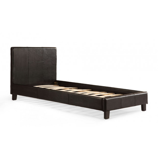 Single Pu Leather Bed Frame Wooden Black Image 3