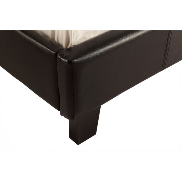 Single Pu Leather Bed Frame Wooden Black Image 6