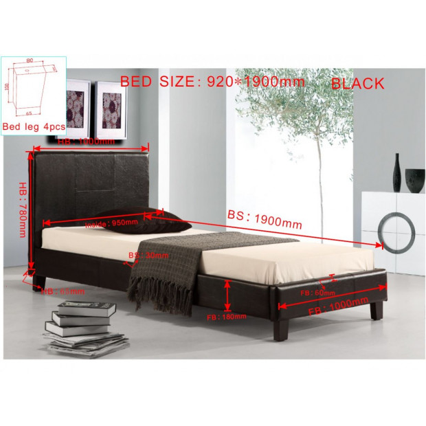 Single Pu Leather Bed Frame Wooden Black Image 7
