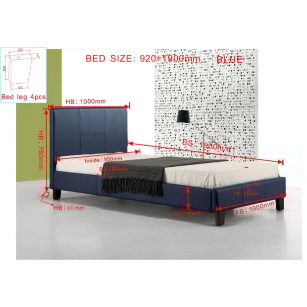 Single Pu Leather Bed Frame Blue Image 7