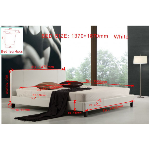 Double Pu Leather Bed Frame White Image 7