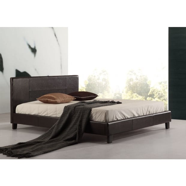 Double Pu Leather Bed Frame Brown, Leather Bed Frame Double