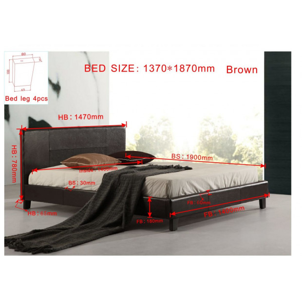Double Pu Leather Bed Frame Brown Image 7