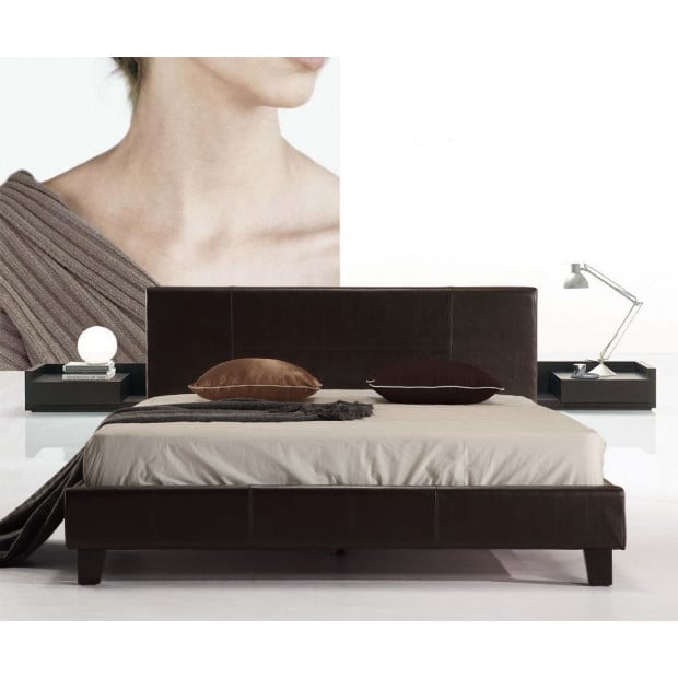 Queen Pu Leather Bed Frame Brown Image 2