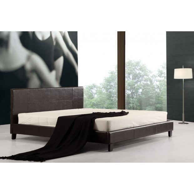 King Pu Leather Bed Frame Brown Image 2