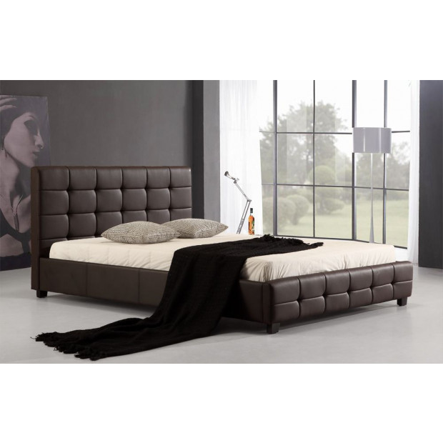 Double Pu Leather Deluxe Bed Frame Brown Image 2