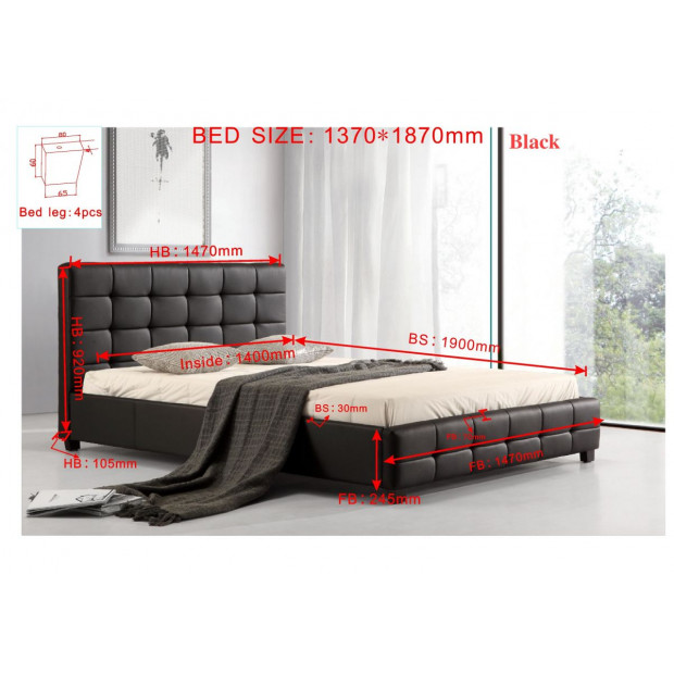Double Pu Leather Deluxe Bed Frame Black Image 7