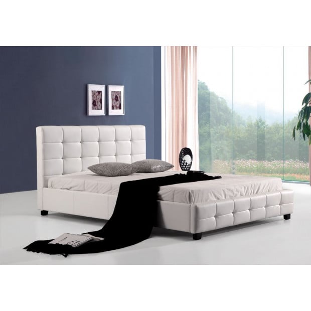Queen Pu Leather Deluxe Bed Frame White Image 2