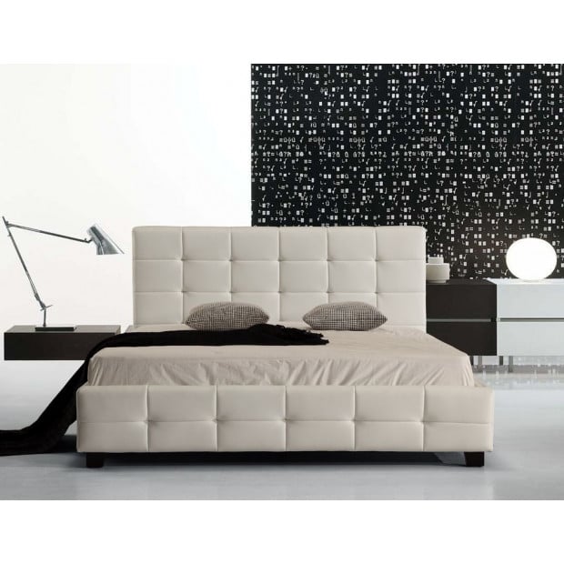 Queen Pu Leather Deluxe Bed Frame White Image 3