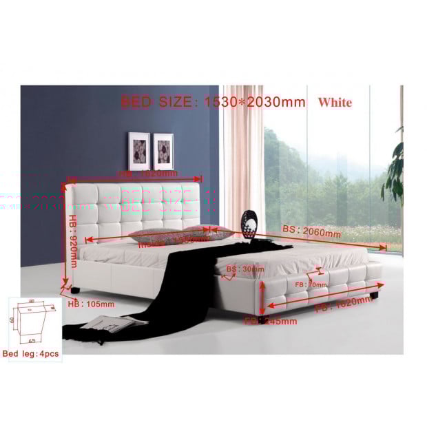 Queen Pu Leather Deluxe Bed Frame White Image 7