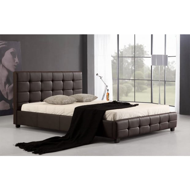 Queen Pu Leather Deluxe Bed Frame Brown Image 2