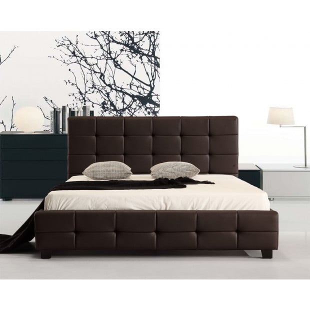 Queen Pu Leather Deluxe Bed Frame Brown Image 3