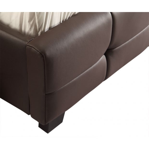 Queen Pu Leather Deluxe Bed Frame Brown Image 4