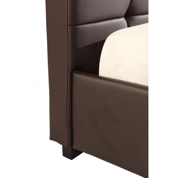 Queen Pu Leather Deluxe Bed Frame Brown Image 6