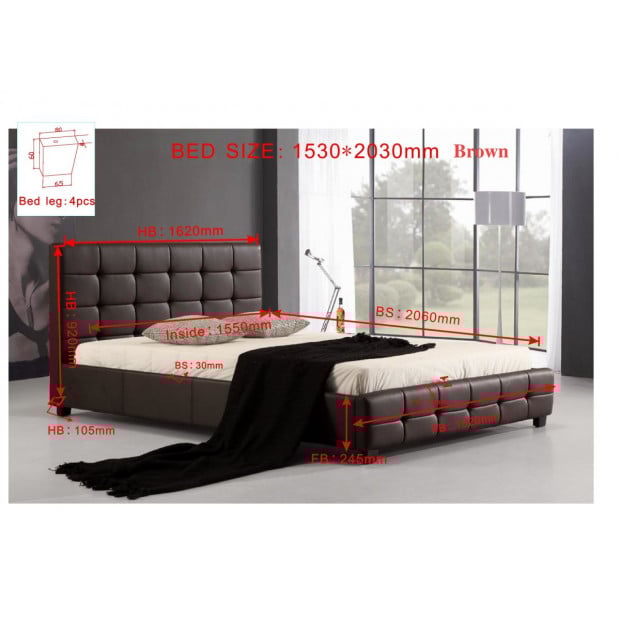 Queen Pu Leather Deluxe Bed Frame Brown Image 7
