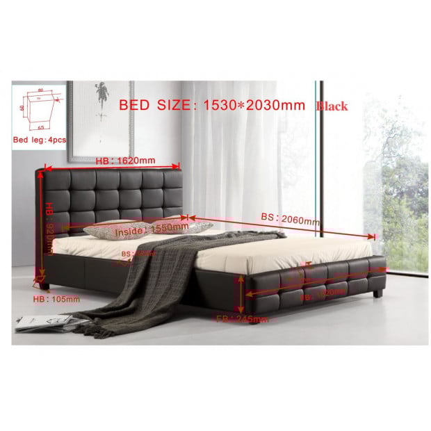 Queen Pu Leather Deluxe Bed Frame Black Image 7