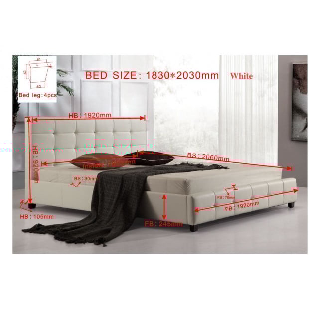 King Pu Leather Deluxe Bed Frame White Image 7