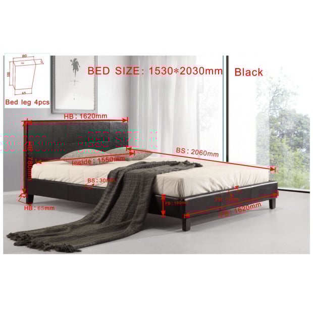 Queen Pu Leather Bed Frame Black Image 7