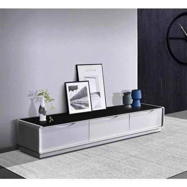 TV Cabinet 3 Storage Drawers Assembled Entertainment Unit Black White Image 2