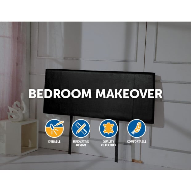 Pu Leather Double Bed Headboard Bedhead - Black Image 3
