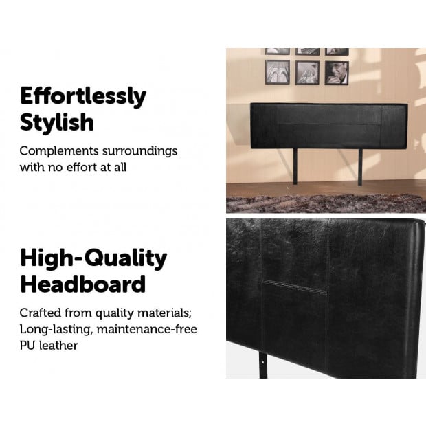 Pu Leather King Bed Headboard Bedhead - Black Image 4