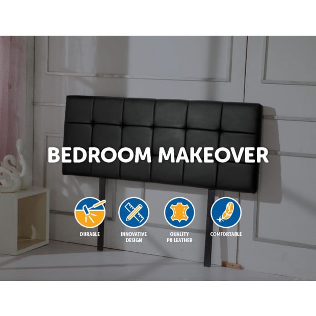 Pu Leather Double Bed Deluxe Headboard Bedhead - Black Image 3