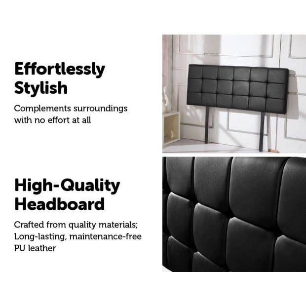 Pu Leather Double Bed Deluxe Headboard Bedhead - Black Image 4