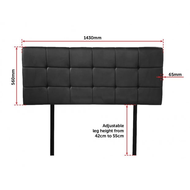 Pu Leather Double Bed Deluxe Headboard Bedhead - Black Image 6