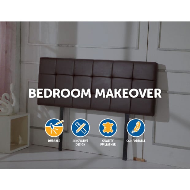 Pu Leather Double Bed Deluxe Headboard Bedhead - Brown Image 3