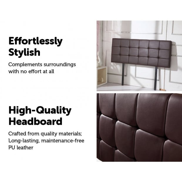 Pu Leather Queen Bed Deluxe Headboard Bedhead - Brown Image 4