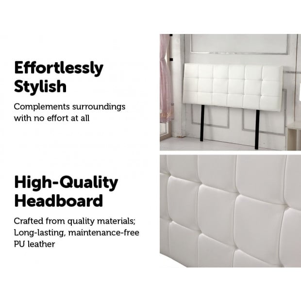 Pu Leather Queen Bed Deluxe Headboard Bedhead - White Image 4