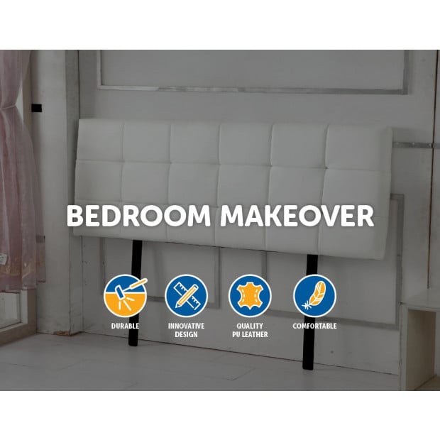 Pu Leather King Bed Deluxe Headboard Bedhead - White Image 3