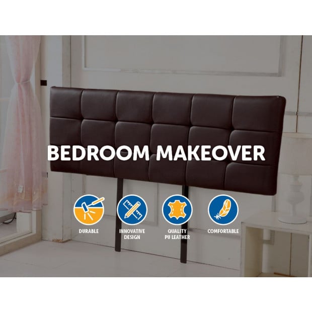 Pu Leather King Bed Deluxe Headboard Bedhead - Brown Image 3