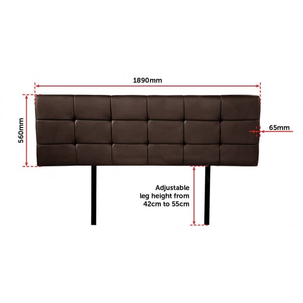 Pu Leather King Bed Deluxe Headboard Bedhead - Brown Image 6