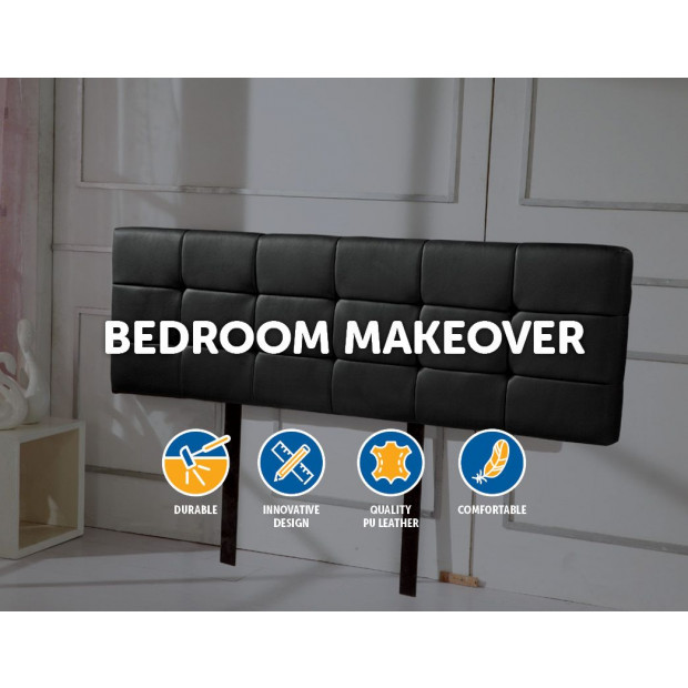 Pu Leather King Bed Deluxe Headboard Bedhead - Black Image 3