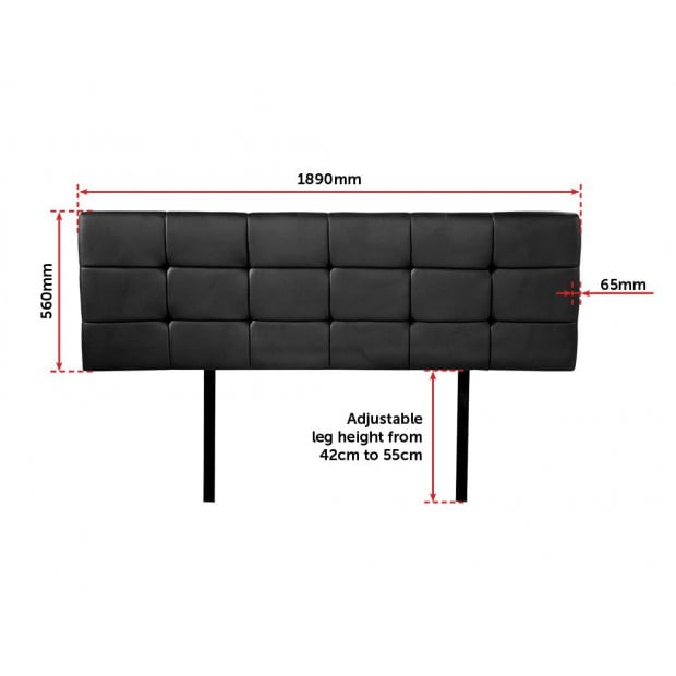 Pu Leather King Bed Deluxe Headboard Bedhead - Black Image 6